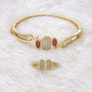Gold-Plated Pavé Cluster Bangle & Ring Set