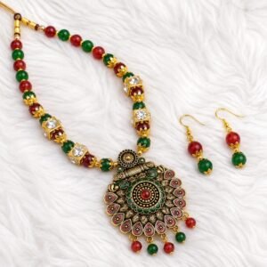 Antique Gold Beaded Temple Pendant Set