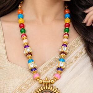 Multicolor Traditional Beaded Necklace Set with Earrings