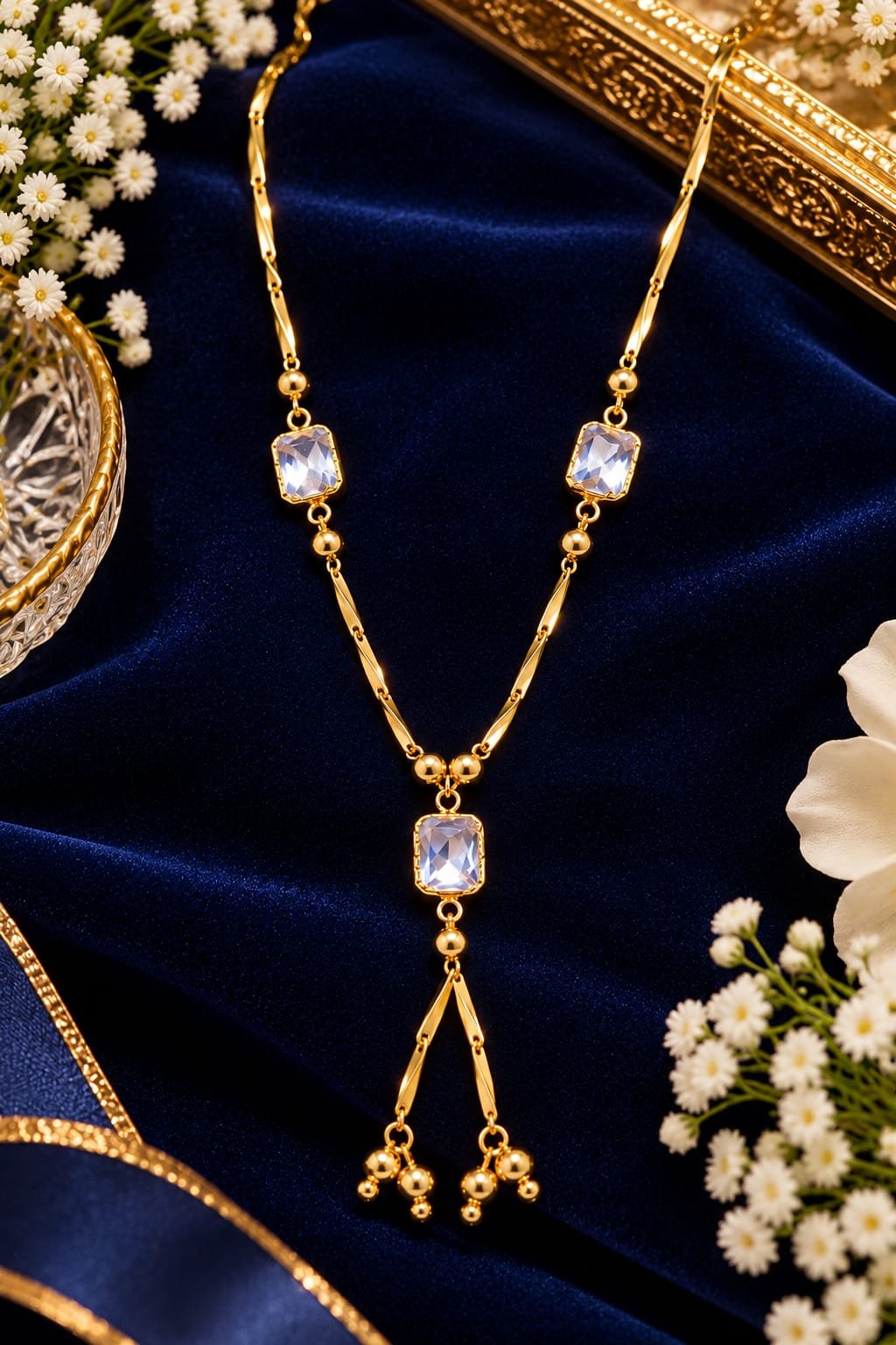 Venora Gold Ice-Blue Stone Long Necklace