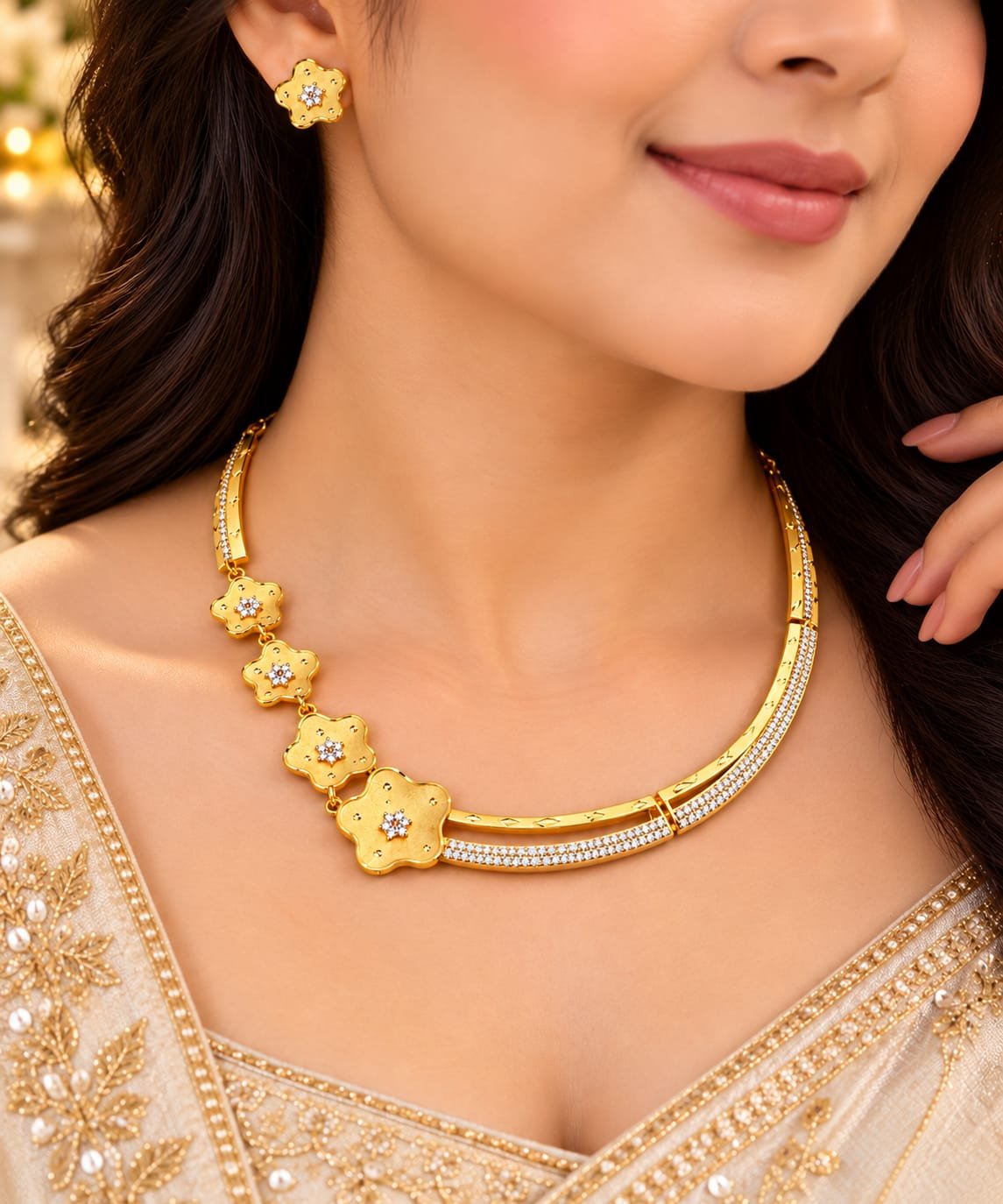 Venora Gold Flower Collar Necklace Set