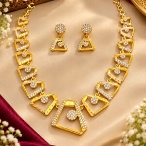 Venora Gold Geometric Sparkle Necklace Set