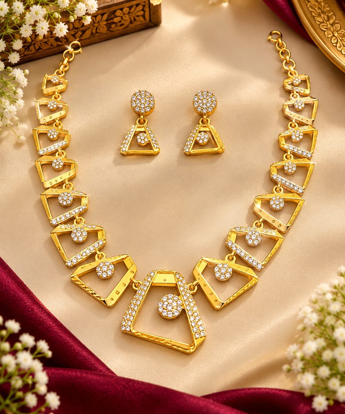 Venora Gold Geometric Sparkle Necklace Set